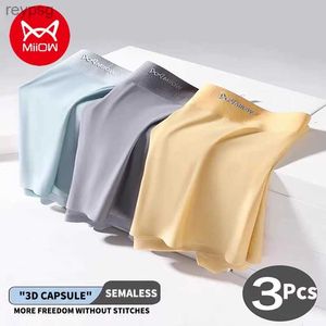 Cuecas Miiow 3 pcs Ice Silk Boxers Homem Underwear Sem Costura Sexy Big Bolsa Masculino Antibacteriano Mens Calcinhas Boxer Briefs YQ240214