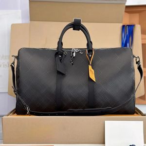 مصمم Duffle Classic 45cm 50cm سفر سفر للرجال جلود حقيقية حقيبة يد كبيرة يحمل أكياس الكتف رجالًا سعة كبيرة سعة سفر حقيبة سفر