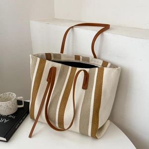 Waist Bags Women's Korean-Style Large-Capacity Shoulder Bag 2024 Simple Vertical Stripes Casual Tote Fashion Handbag