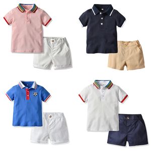 Bebê crianças conjuntos de roupas verão meninos manga curta camisas polo shorts gola polo calças shorts infantis casuais conjunto de roupas da criança ternos