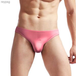 Briefs Panties Breathable Peni Big Pouch Mens G-Strings Ice Silk Underwear Bikini Trunks Shorts Bulge Soft Undies YQ240215