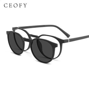 Ceofy Women Round Sunglasses Eyeglasses Frame Optical Myopia Prescription Men Glasses With Sun Clip Magnetic High Quality 240131