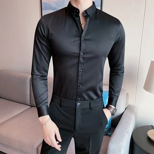 カミザス・デ・ホンブルワークは、男性用のソリッドロングスリーブソーシャルシャツを着るスリムフィットフォーマルメンズドレスビッグサイズ5xl 240126