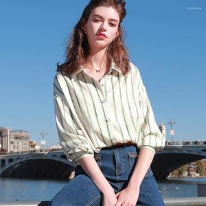 Frauen Blusen Casual drehen-unten Kragen Hemd Streifen 2024 Herbst Süße Elegante Langarm Einreiher Shirts Für Frauen