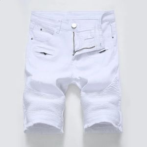 Summer Mens Denim Shorts Street Clothing Trend Personlighet Slim Short Jeans White Red Black Man varumärke Kläder 240202