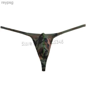 Briefs Panties Sexy Mens Camouflage Thongs Mini Bikinis Elastic Underwear Pouch Thong Enhance Bulge T-back Male G-String YQ240215