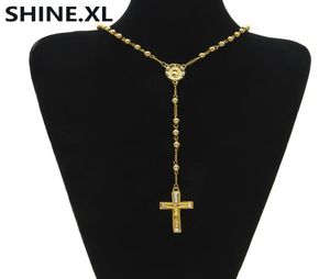 Hip Hop Iced Out Long Rosary Necklaces Bead Chain Pendant Gold Color Catholic Church Ball Jewelry6319282