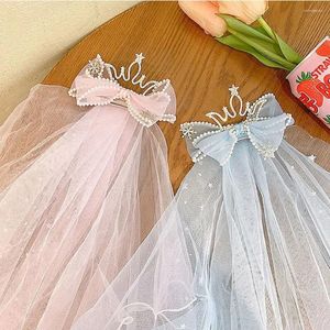 Hair Accessories Fairy Lovable Star Headwear Lace Rhinestone Mesh Crown Veil Clip Accessory Bow Children Hairpin