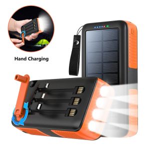 63200mAh Hand Crank Solar Power Bank مع LED Camping Light Outside Battery Charger PowerBank for iPhone Huawei Xiaomi Samsung