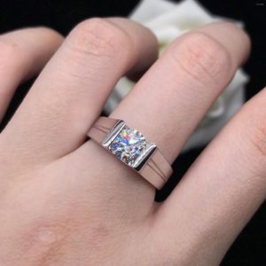 Cluster Rings Men's 1CT Diamond Engagement for Man D Color Solid Platinum PT950 Ring With Box