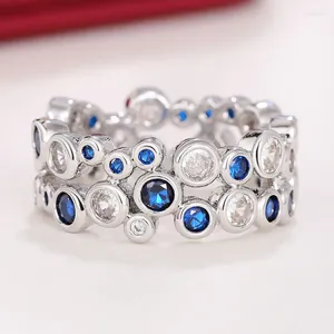 Cluster Rings Retro Hollowed Out Round Zircon Stone Sterling Silver For Vintage Woman Man Party Jewelry Gift Wedding Ring