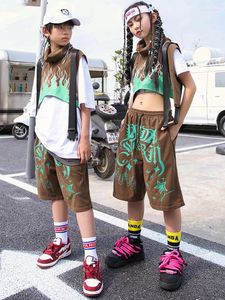 Scene Wear Kids Hip Hop Dance Costume Fashion Kpop Outfit Brown Vest Shorts Summer Jazz Performance Clothes Girls Streetwear BL10264