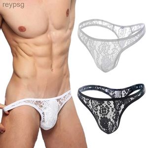 Briefs trosor sexiga underkläder för män spets thong man se genom tanga hombre g-sträng transparent underkläder underbyxor t-back yq240215