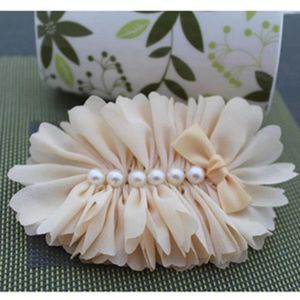 Flores decorativas 200 pçs/lote 7 cores vintage brilhante pérola botão flor de cabelo para crianças acessórios chique tecido artificial headbands