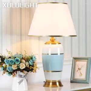 Lampy stołowe ceramiczne lampa nocna sypialnia dekoracja pokoju do życia dużego niebieskiego biurka różowe urządzenie oświetleniowe
