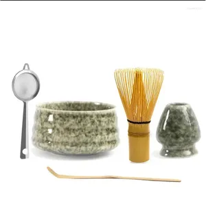 Set di stoviglie in ceramica giapponese VERDE lucido Ciotola per matcha Macha Frusta per tè Chawan Chasen Supporto Scoop Setaccio Tazza Cerimonia Set regalo Compleanno