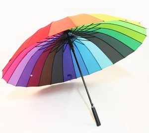 10pcs 24k Rainbow Umbrella Anti-Ur Rain Big Long Handle Handle reto Colorido guarda-chuvas ensolarado e chuvoso