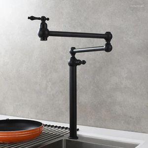 Rubinetti della cucina Rubinetto pieghevole singolo di raffreddamento in ottone nero Lavello verticale Rubinetto per lavabo con nucleo valvola in ceramica con rotazione a 360°