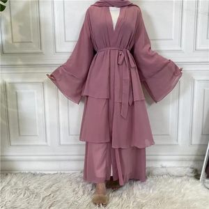 エスニック衣類Eid Chiffon Open Abaya Dubai Turkey Kaftan Muslim Cardigan Hijab Dress Saudi Abayas for Woman Casual Kimono Femme Islam