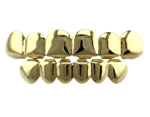 Hip Hop Smooth Hollow Grillz Real Gold Plated Golden Silver Dental Grills Tiger Tooth Jewelry Flera specifikationer1051888