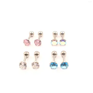 Stud Earrings 4 Pairs Set Fashion 5mm Round Cubic Crystal Ear Rings Tragus Steel Body Jewellery