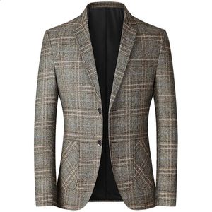 メンズスーツジャケット高品質の衣類ビジネスカジュアルブレザーハンサムな格子縞のスリムフィットブレザーサイズ4xLM 240125