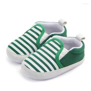 Primeiros caminhantes infantil bebê sapatos lisos listra impressão antiderrapante chinelos sola macia botas adoráveis ​​bebês andando
