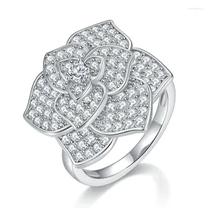 Cluster-Ringe BOEYCJR 925 Silber Kamelienblüten-Design, von der Natur inspiriert, D-Farbe, Moissanit VVS1, insgesamt 1,76 ct Verlobungsring für Frauen