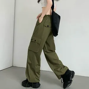 Kadın Pantolon Ordusu Yeşil Kargo Bolggy 2024 Yaz Kadın Retro Giyim Düz Pantolonları Geniş Bacak Cepleri Y2K Sokak Giyim