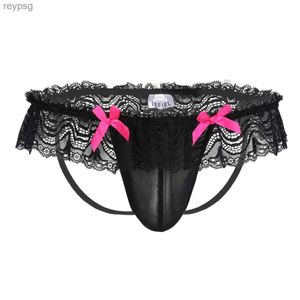 Briefs Panties Erkek iç çamaşırı sissy eşcinsel, örgü dantel tangs iç çamaşırı iç çamaşırları bowknot açık popo jockstraps bikini yq240215