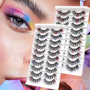 10 Pairs Colored Eyelashes Fluffy Cat Eye Manga False Natural Long Strip Thick Fake Faux Mink Lashes Makeup Wholesale 240130