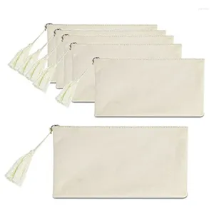 Blank DIY Craft Canvas Pencil Pouch Bulk Cosmetic Bag (Beige 8.5 X 5.1 Inch)