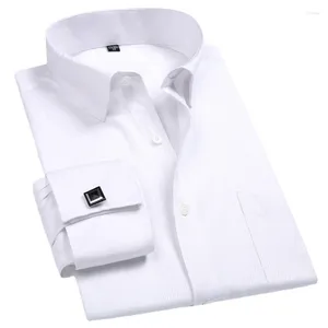 Men's Dress Shirts 2024 Men French Cuff Shirt Cufflinks White Long Sleeve Casual Buttons Male Brand Regular Fit Clothes