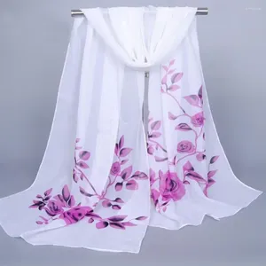 Sciarpe Moda Avvolgente delicato Fiore rosa Stampato Sciarpa lunga Scialle in chiffon