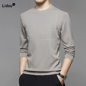 Fashion Casual Mens Solid Color Long Sleeve Tops Autumn Winter Simplicity Bekväm rund nacke tröjor Tshirt Male kläder 240130