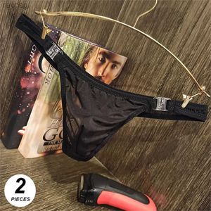 Slip Mutandine 2 pezzi / pacco Perizoma tricot in nylon traslucido per uomo Biancheria intima sexy con bottoni G-String Atleti Custodia maschile Tanga YQ240215