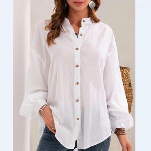 Women's Blouses Sexy White Shirt 2024 Long-sleeved Cotton And Linen Commuter Solid Color Breathable All-match Blouse