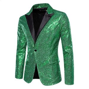 Fashion Men Luxurious Sequin Suit Jacket Green Silver Mens Bar KTV Stage Dress Male Blazer Coat 240124