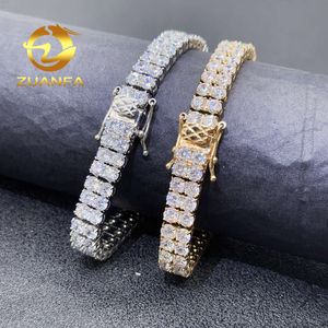 Versandfertig, 18 Karat vergoldete Tennisketten aus 316L-Edelstahl, Ice Out-Zirkon-Diamant, 4 mm, zweireihiges handgefertigtes Tennisarmband