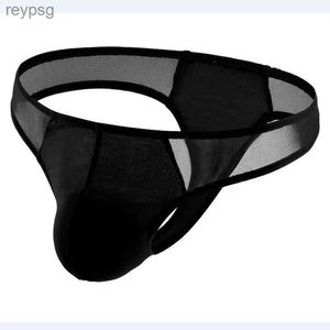 Majtki majtki Nowe męskie siatka patchwork Thong przezroczysty jockstrap sexy u zapoczątkowe gredytowe greęgi Low talii bikini slip homme yq240215