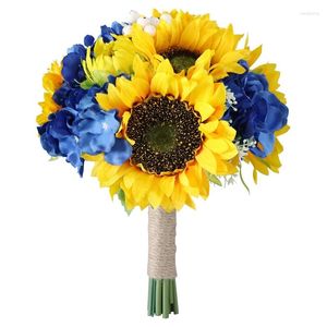 Decorative Flowers Artificial Sunflower Bridal Wedding Bouquet - Romantic Handmade Holding Flower For Party Home Decoration