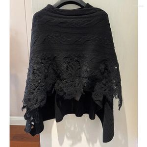 Scarves Black Cashmere Lace Embroidery Woven Twist Cape Designer Women Fashion Long Sleeve Temperament Elegant Warm Shawl Winter 23