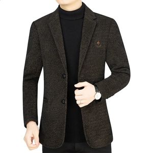 Män Autumn Winter Cashmere Blazers Suits Jackets Wool Blends Male Business Casual Slim Fit Coats Mens Clothing 240124