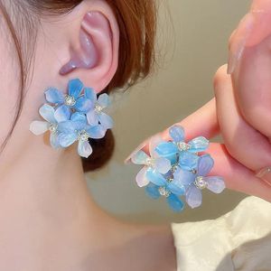 Orecchini pendenti Minar stile coreano sfumato colore blu resina acrilica imitazione perla fiori goccia per gioielli da donna tutti i giorni