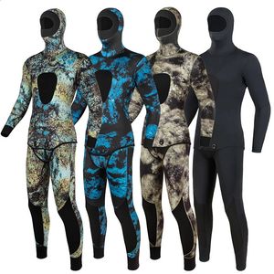 Roupa de mergulho camuflada masculina, manga longa, fissão com capuz, 2 peças de neoprene submersível para homens, manter o calor, à prova d'água, roupa de mergulho 240131