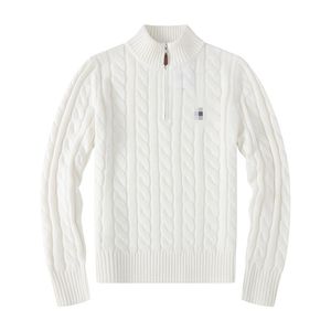 Marca de suéter masculino, marca de designer retro bordado de bordado respirável algodão de algodão meio zíper do suéter masculino