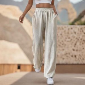 Pantaloni da donna Casual Tinta unita Pantaloni dritti a gamba larga traspiranti lunghi e confortevoli Vita elasticizzata ampia drappeggiata