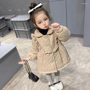 Down Coat Girls Cotton Clothing Jacken Herbst Winter Sticked Blumen Parka Kleidung mittel langer verdickter warme Kinder Mäntel