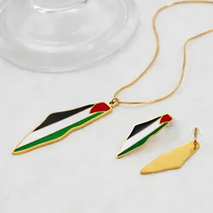 Collana orecchini set unisex di alta qualità gocciolante olio in acciaio inossidabile gioielli dichiarazione colorata mappa della Palestina accessori regalo da indossare ogni giorno