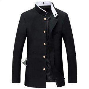 Мужская черная тонкая куртка-туника, однобортный пиджак, японская школьная форма, пальто для колледжа 240125